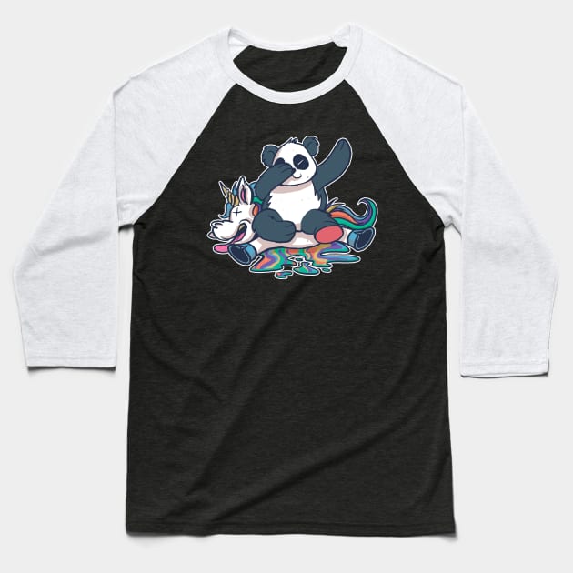 Dabbing Panda Smashing Unicorn Funny Baseball T-Shirt by Kali Space